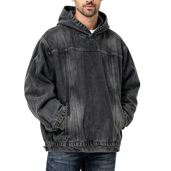 Turilly Hoodies Men Denim Hoodie Long Sleeve Casual Hooded Jacket With Front Pocket