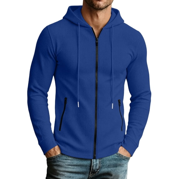 Turilly Hoodies Men Waffle Knit Zip Up Hoodie Solid Color Casual Lightweight Jacket