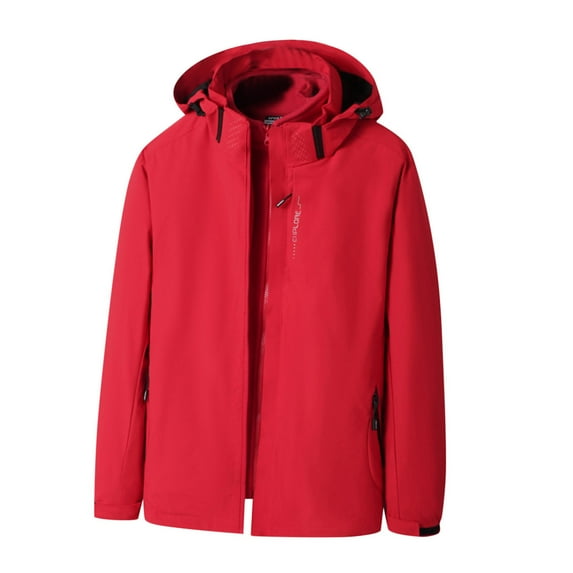 Turilly Jackets for Men Man Solid Color Water Resistance Zipper Pockets Detachable The Lining Hooded Outdoor Jacket Coat