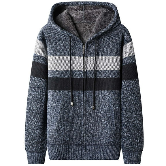 Turilly Jackets for Men Thicken Plus Size Man Color Match Fleecing Fallow Intensification Hooded Knitwear Jacket
