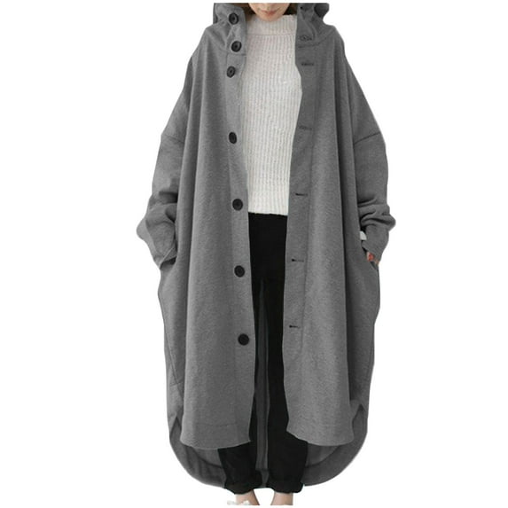 Turilly Ladies Coats and Jackets for Winter Women's Solid Color Hoodie Buttons Long Sleeve Sweatshirts Long Loose Coat Tops with Pockets