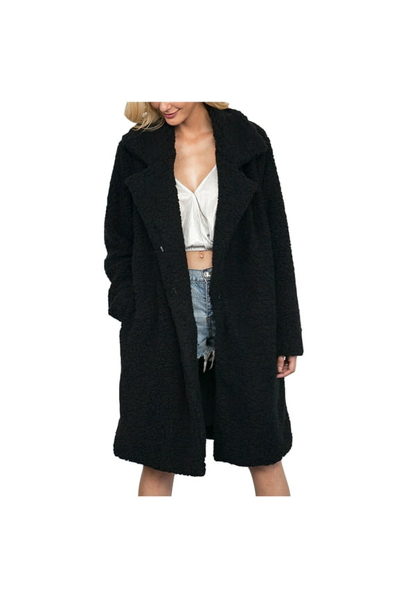 Ladies Coats and Jackets for Winter Womens Ladies Warm Faux Furry Coat Jacket Winter Turn Down Collar Outerwear