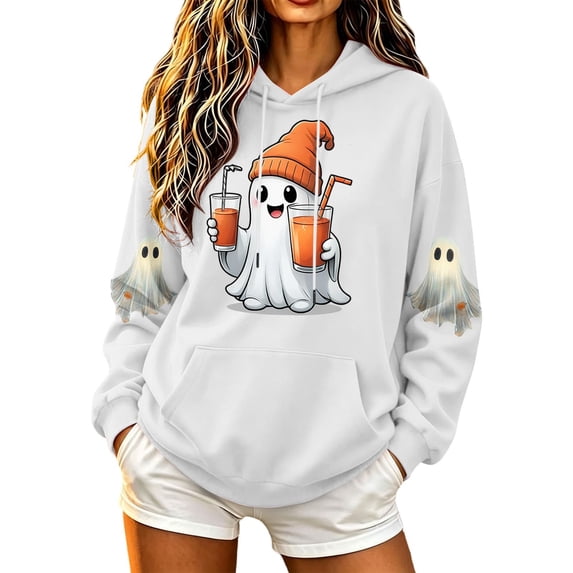 Turilly Seasonal Gift Women's Halloween Themed Graphic Hoodie Long Sleeve Drawstring Pullover Top with Kangaroo Pocket for Festive Events