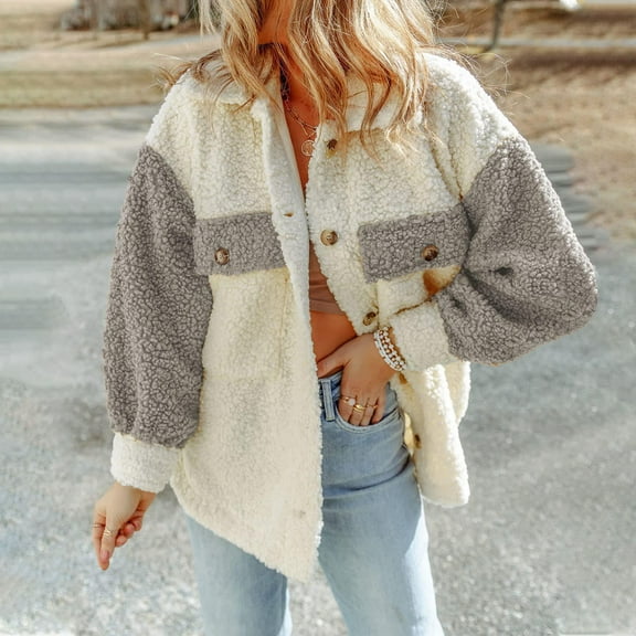 Turilly Lady Coats Oversize Jackets Women's Jacket Jacket Casual Plush with Pocket Warm Comfortable and Warm Jacket