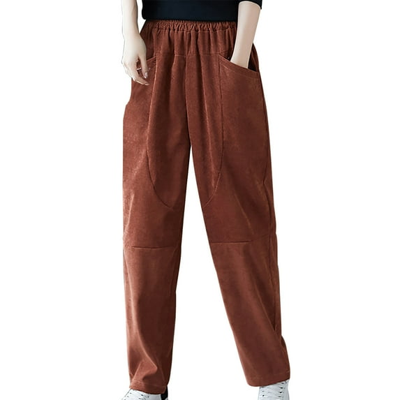 Turilly Long Pants for Women Women's New Versatile Corduroy Pants High Waist Loose Large Striped Plush Casual Harlan Pants