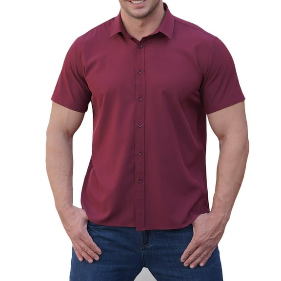 Turilly Men Fashion Business Shirts Solid Button Turndown Collar Pocket Short Sleeve Shirt Blouse