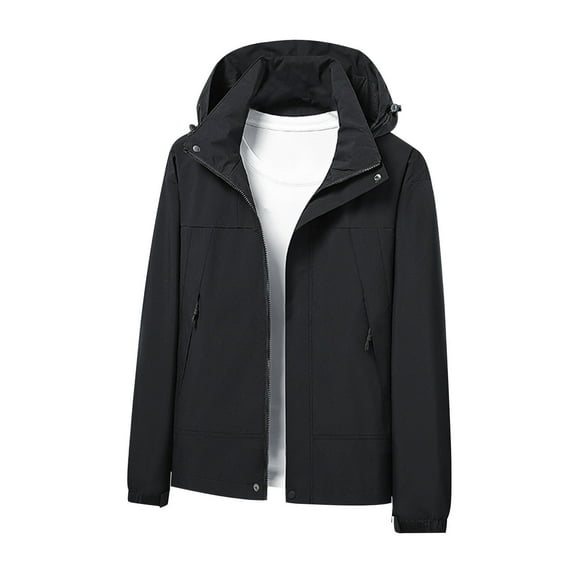 Turilly Men Three-in-one Splice Solid Color Outdoors Mountaineering Wearproof Warm Zipper Multi-Pocket Fleece Lnner Lap Coat Long Sleeve Jacket