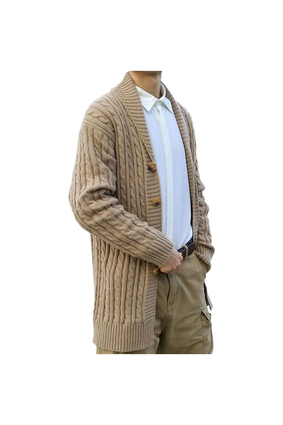 Men's Button Turn-down Collar Knitwear Long Sleeve Cardigan Sweater Woolen Coat