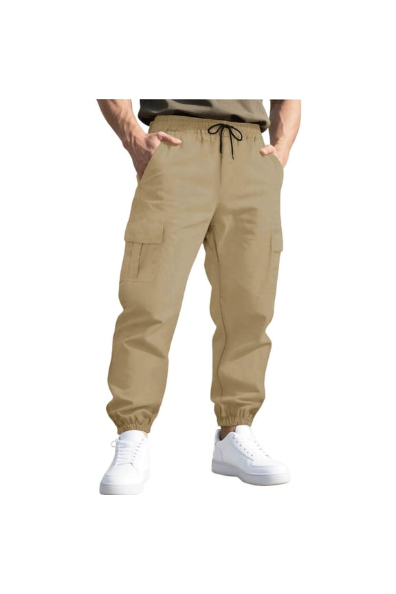 Men's Casual Sports Cuffed Trousers, Outdoor Straight Leg Multi Pocket Work Pants