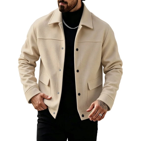 Turilly Men's Collared Shacket Snap Button Jacket Flap Pockets Casual Lightweight Overshirt for Fall Winter Daily