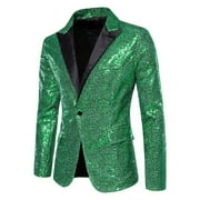 Turilly Men's Color Matching Sequin Suit One Button Dress Performance Suit Long Sleeved Lapel Collar Suit Jacket Coat Blazer