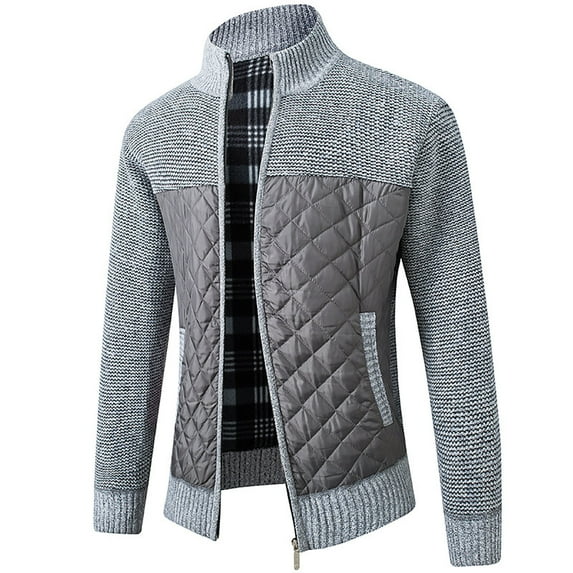 Turilly Men's Fashion Autumn and Winter Plaid Hooded Fleece Knitted Sweater Sweater Jacket