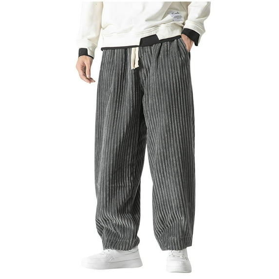 Turilly Men's Fashion Casual Solid Color Corduroy Pockets Elastic Rope Casual Pants