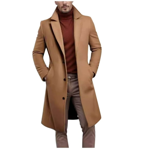 Turilly Men's Fashion Coats Casual Solid Color Buttons Pockets Long Sleeve Hoodless Casual Long Outwear Trench Coat