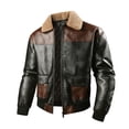 thumbnail image 1 of Turilly Men's Faux Leather Bomber Jacket Sherpa Collar Zip Up Flap Pockets Casual Coat for Fall Winter, 1 of 9