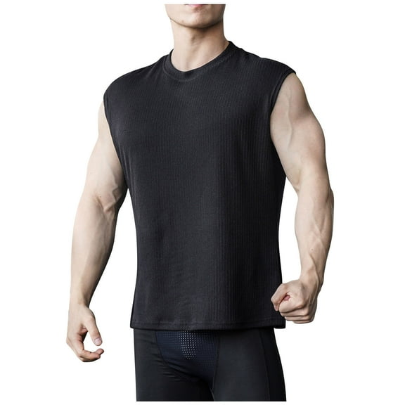 Turilly Men's Leisure Sport Lightweight Fitness Knit Sleeveless Shirt Threaded Strip High Stretch Crew-Neck Tank Top