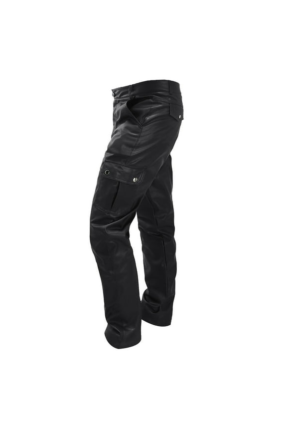 Men's Punk Retro Gothic Casual Pants Solid Color Casual Leather Pants Full Length Pants