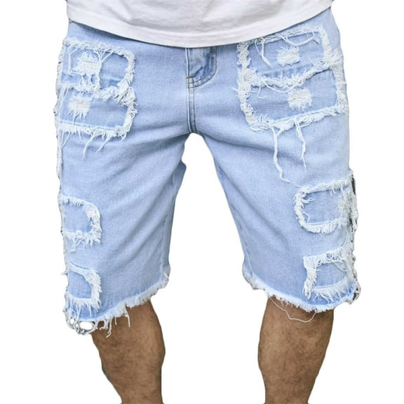 Turilly Men's Shorts Zipper Elastic Slim Casual Denim Shorts Play Wrap Ripped Mid-length Pants
