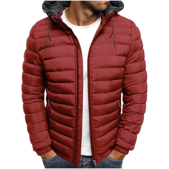 Turilly Men's Solid Color Hooded Jackets Fashion Cotton Padded Jacket Men's Winter Plus Size Warm Jackets