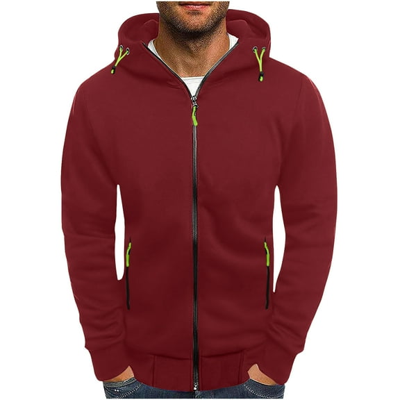 Turilly Men's Solid Color Hooded Long Sleeved Zipper Jacket Fashion T-Shirt Tops