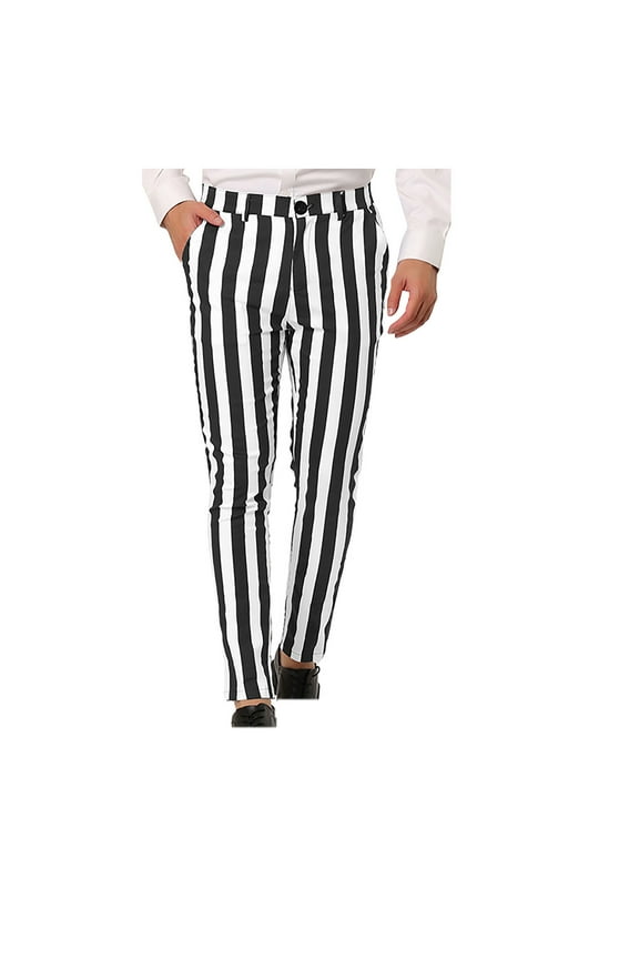 Men's Stripe Personalized Pants Pocket Button Suit Pants Leggings Casual Pants