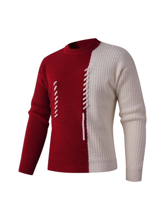 Men's Sweater Color Block Crewneck Pullover Sweater with Stitched Detail Soft Acrylic Knit Casual Essential Top
