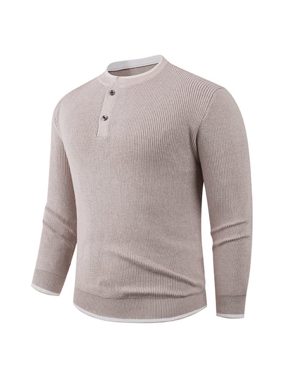 Men's Sweater Henley Neck Button Pullover Sweater Contrast Trim Ribbed Knit Acrylic Soft Warm Essential Top
