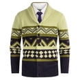 thumbnail image 1 of Turilly Men's Sweater Shawl Collar Button Front Cardigan Sweater with Geometric Zigzag Pattern Soft Casual Everyday Top, 1 of 7