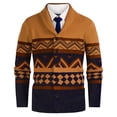 thumbnail image 1 of Turilly Men's Sweater Shawl Collar Button Front Cardigan Sweater with Geometric Zigzag Pattern Soft Casual Everyday Top, 1 of 7