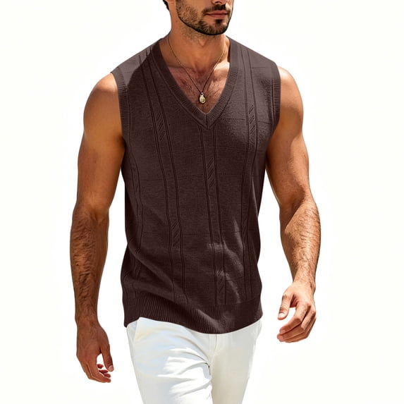 Turilly Men's Sweater V Neck Pointelle Ribbed Knit Pullover Sweater Vest Soft Acrylic Casual Layering Everyday Essential