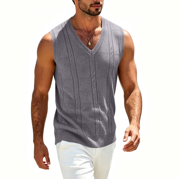 Turilly Men's Sweater V Neck Pointelle Ribbed Knit Pullover Sweater Vest Soft Acrylic Casual Layering Everyday Essential