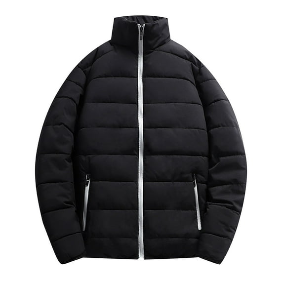 Turilly Men's Winter Solid Color Jacket Stand Collar Down Zipper Cardigan Pocket Long Sleeve Cotton Padded Jacket Coat