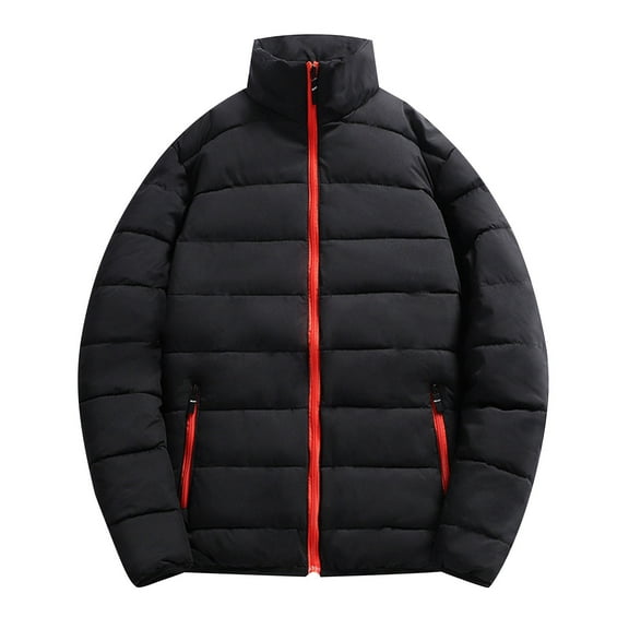 Turilly Men's Winter Solid Color Jacket Stand Collar Down Zipper Cardigan Pocket Long Sleeve Cotton Padded Jacket Coat