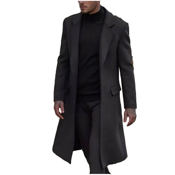 Turilly Men's Wool Blend Coat Men Casual Button Solid Long Sleeve Turn Down Collar Outwear Single Breasted Pea Coat wih Pockets
