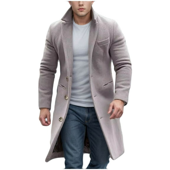 Turilly Men's Wool Blend Coat Men Casual Button Solid Long Sleeve Turn Down Collar Outwear Single Breasted Pea Coat wih Pockets