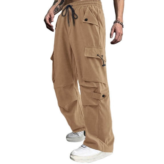 Turilly Mens Casual Solid Multiple Pockets Outdoor Cargo Pants Straight Type Fitness Pants Cargo Pants Trousers