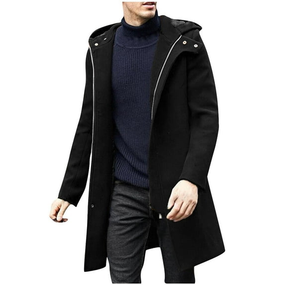 Turilly Mens Cotas Men Casual Fashion Zipper Solid Long Sleeve Pockets Hooded Outwear Coat