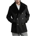 thumbnail image 1 of Turilly Mens Cotas Men Solid Color Pocket Double-Breasted Mao Long Sleeves Loose Coat Overcoat, 1 of 6