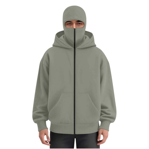 Turilly Mens Fashion Casual Jackets Men's Cargo Solid Color Pocket Warm Long Sleeved Double Hat Hooded Jacket Outerwear