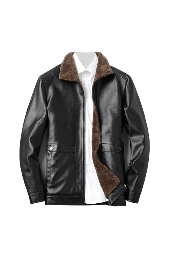 Mens Fashion Jackets Men Faux Leather Jacket Multiple Pockets Zipper Loose Coat Solid Color Long Sleeved Hoodless Jacket