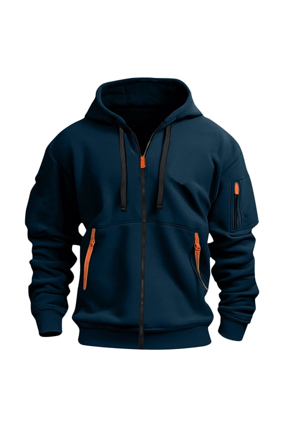 Mens Fashion Jackets Men's Cargo Solid Color Multiple Pockets Sports Ditness Training Long Sleeved Hooded Casual Jacket