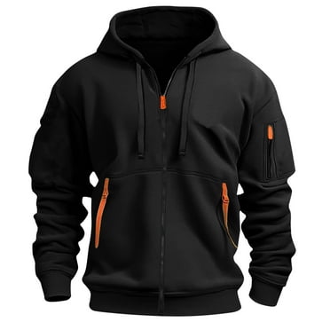 Turilly Mens Fashion Jackets Men's Cargo Solid Color Multiple Pockets Sports Ditness Training Long Sleeved Hooded Casual Jacket