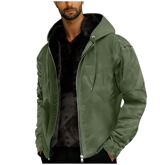 Turilly Mens Fleece Jackets Fashion Casual Solid Long Sleeve Hooded Casual Outwear Jackets Zipper Tops