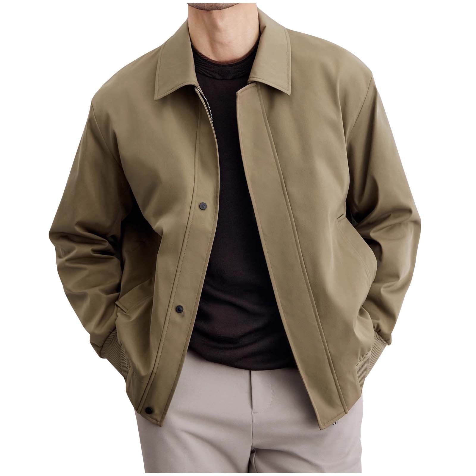 JLFKNG Men's Casual Shirt Jacket Simple Solid Color Bomber