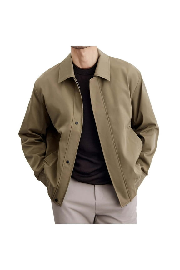 Mens Hoodless Casual Jackets Men's Fashion Solid Color Zipper Buckle Pocket Lapel Long Sleeve