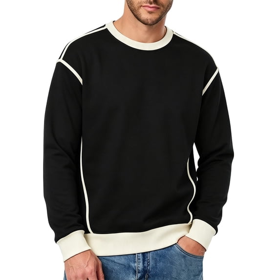 Turilly Mens Long Sleeve T-Shirt Pullover Sweatshirts Versatile Long Sleeve Crew Neck Loose Casual Basic Color Block Tops