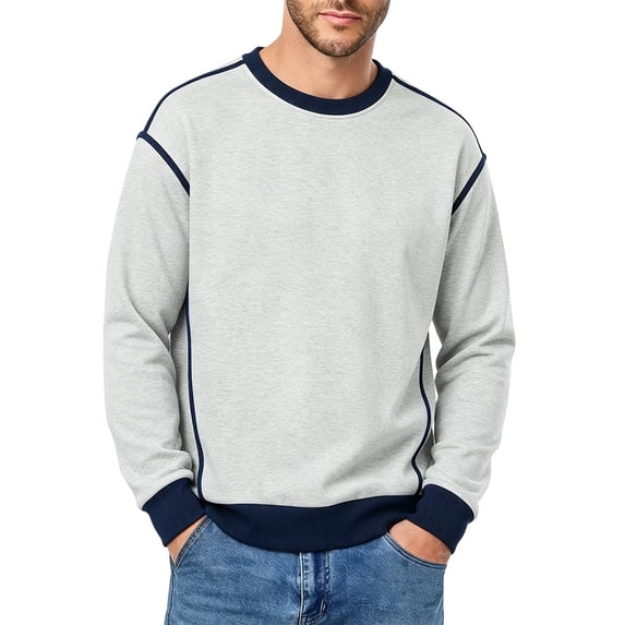 Turilly Mens Long Sleeve T-Shirt Pullover Sweatshirts Versatile Long Sleeve Crew Neck Loose Casual Basic Color Block Tops