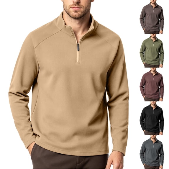 Turilly Mens Long Sleeve T-Shirt Quarter Zip Stand Collar Pullover Stretch Fabric Lightweight Business Casual Top