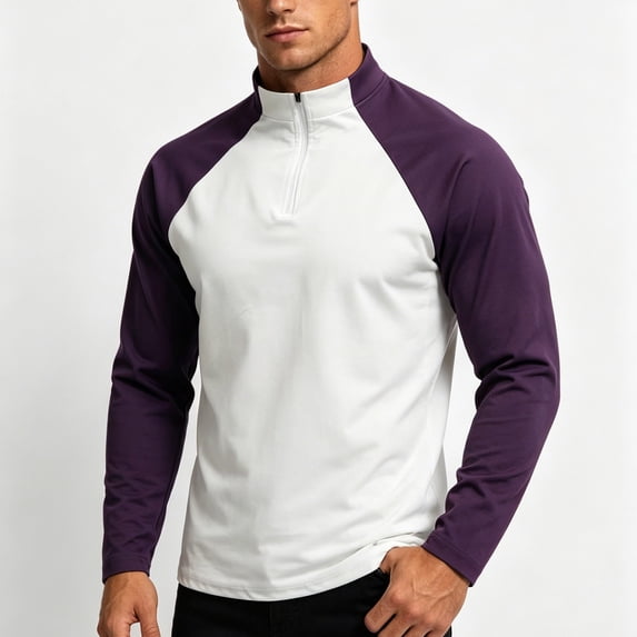 Turilly Mens Long Sleeve T-Shirt Raglan Color Block Half Zip Stand Collar Compression Top Quick Dry Slim Fit Workout Tops