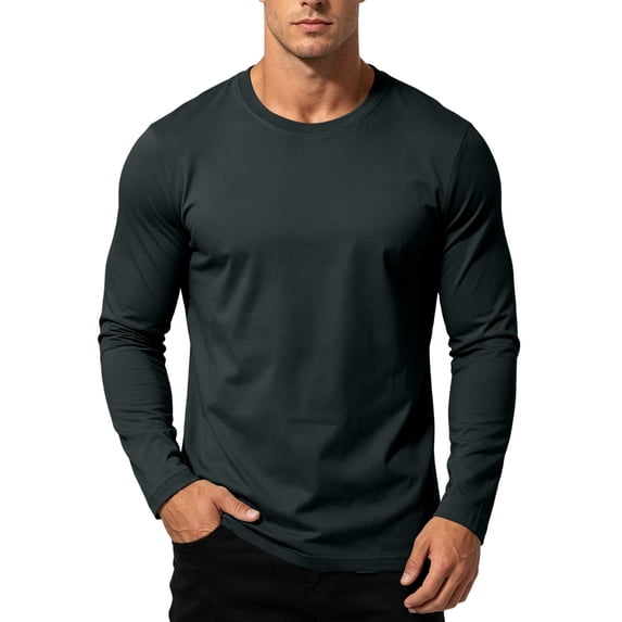 Turilly Mens Long Sleeve T-Shirt Solid Crew Neck Long Sleeve Tee Soft Breathable Cotton Loose Fit Daily Casual Shirt